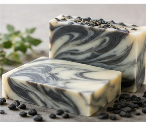 Handmade botanical soaps held in hand, representing the Svadha workshop craft